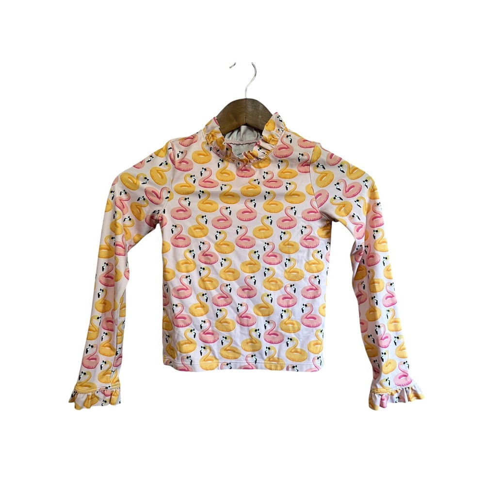 Janie and Jack Girls Top Size 7 Flamingo Print Ruffle Trim Long Sleeve‎